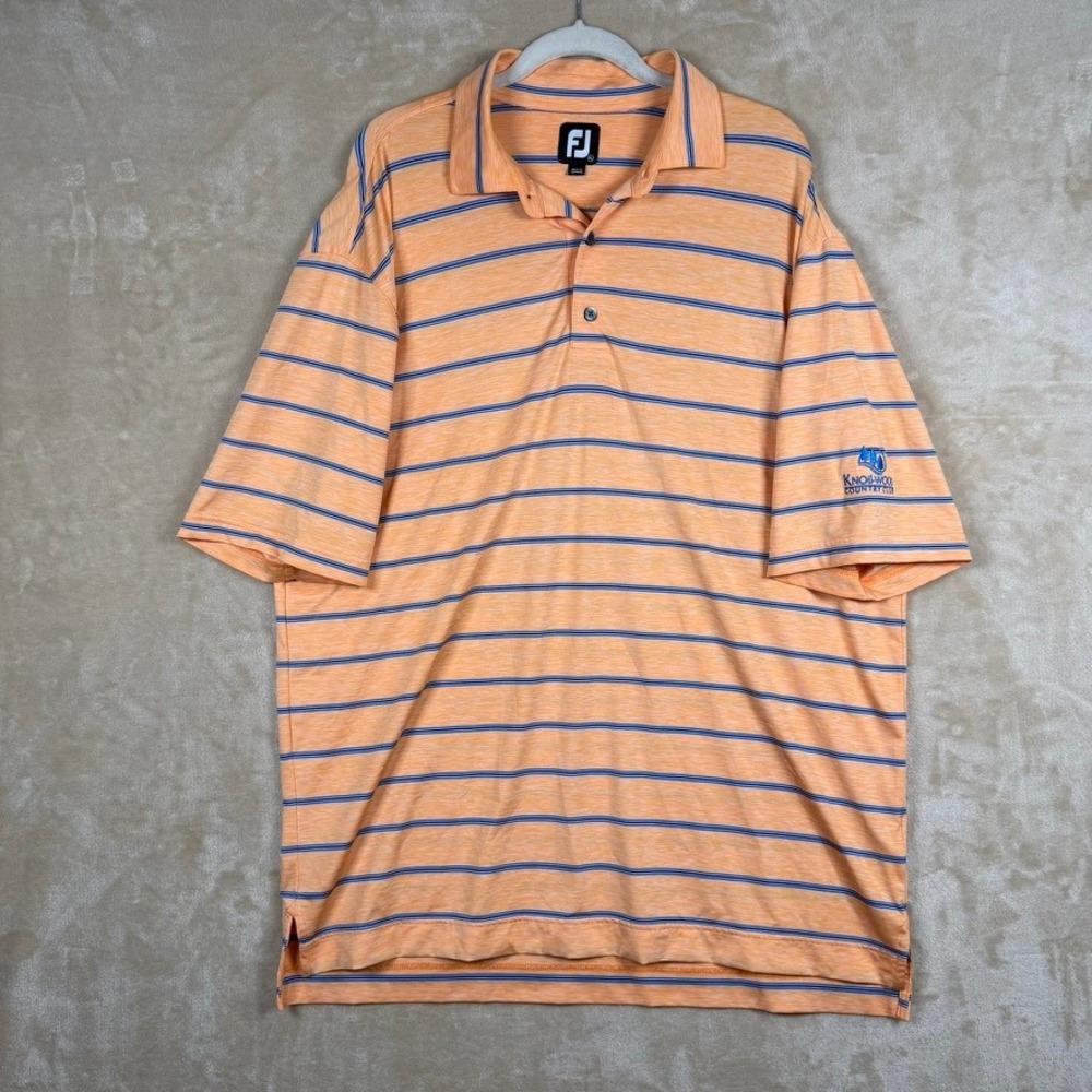 FootJoy Men XL Orange Striped Golf Polo Knollwood Country Club Performance Shirt